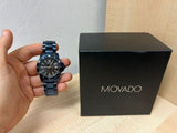 Movado Series 800 Black Dial Blue Ion Plated Steel Strap Watch for Men - 2600139