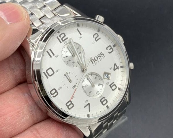 Hugo Boss Aeroliner Chronograph White Dial Silver Steel Strap Watch For Men - 1512445