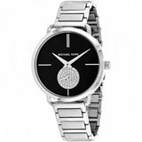 Michael Kors Portia Black Dial Silver Steel Strap Watch for Women - MK3638