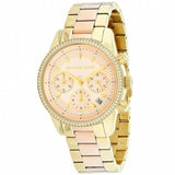 Michael Kors Ritz Chronograph Rose Dial Two Tone Steel Strap Watch for Women - MK6475