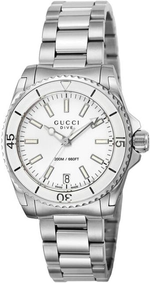 Gucci Dive Quartz White Dial Stainless Steel Unisex Watch - YA136402