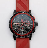 Burberry The City Chronograph Black Dial Red Rubber Strap Watch For Men - BU9805