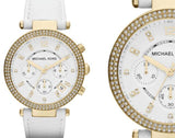 Michael Kors Parker White Dial with Diamonds White Leather Strap Watch for Women - MK2290