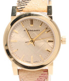 Burberry The City Gold Dial Haymarket Brown Leather Strap Watch for Women - BU9219