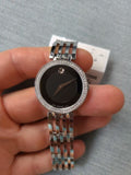 Movado Esperanza 63 Diamonds Black Dial Silver Steel Strap Watch For Women - 0607052