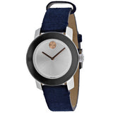 Movado Bold Silver Dial Blue Suede Strap Watch for Women - 3600446