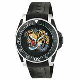 Gucci Dive Tiger Black Dial Black Rubber Strap Watch For Men - YA136318