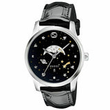 Gucci G-Timeless Moonphase Black Dial Black Leather Strap Watch For Men - YA126327