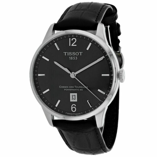 Tissot Chemin Des Tourelles Powermatic 80 Black Dial Black Leather Strap Watch For Men - T099.407.16.447.00