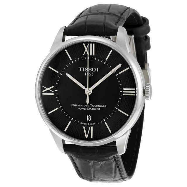 Tissot Chemin Des Tourelles Powermatic 80 Black Dial Black Leather Strap Watch For Men - T099.407.16.058.00