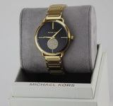 Michael Kors Portia Black Dial Gold Steel Strap Watch for Women - MK3788