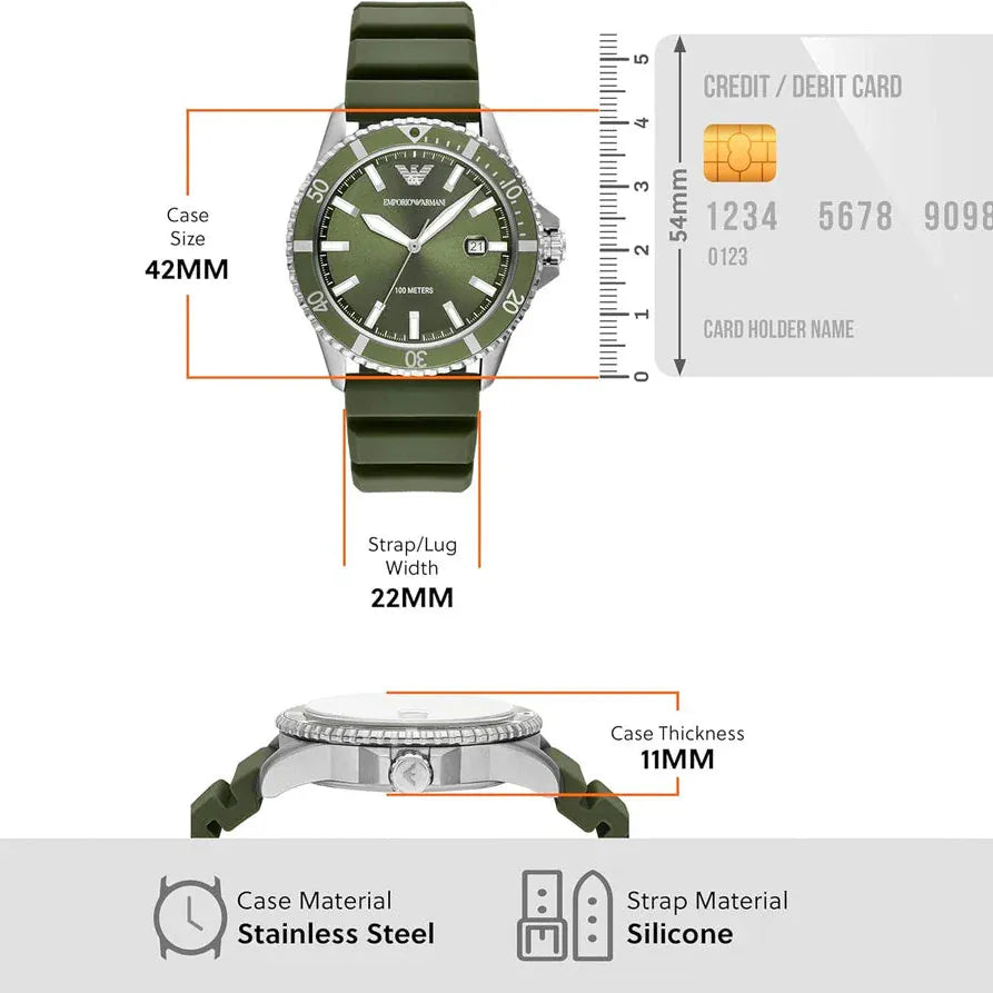Emporio Armani World Explorer Green Dial Green Silicone Strap Watch for Men - AR11638