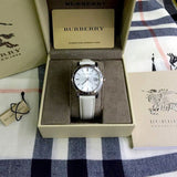 Burberry The City White Dial White Leather Strap Watch for Women - BU9128