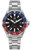 Tag Heuer Aquaracer GMT Caliber 7 Pepsi Black Dial Silver Steel Strap Watch for Men - WAY201F.BA0927