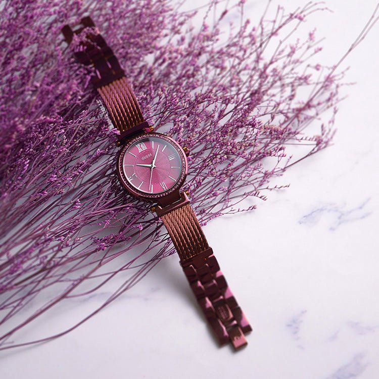 Guess Soho Pink Dial Pink Mesh Bracelet Watch For Women - W0638L6