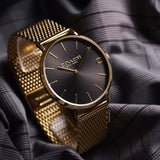 Coach Charles Black Dial Gold Mesh Bracelet Watch for Men - 14602440