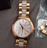 Michael Kors Slim Runway Rose Gold Dial Two Tone Steel Strap Watch for Women - MK4294