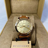 Burberry The City Gold Dial Brown Leather Strap Watch for Women - BU9133