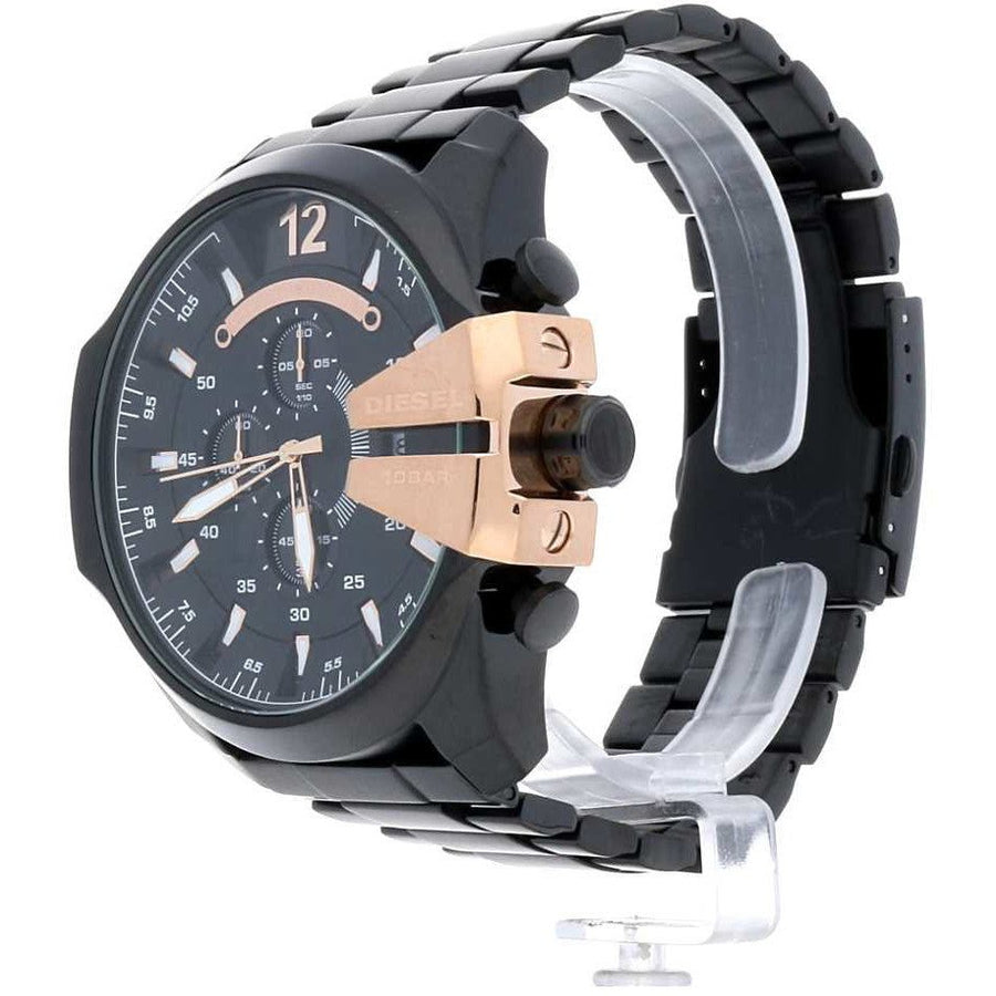 Diesel Mega Chief Chronograph Black Dial Black Steel Strap Watch For Men - DZ4309