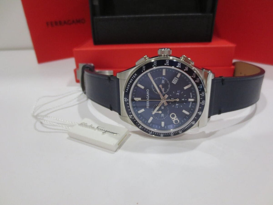 Salvatore Ferragamo 1927 Chrono Analog Blue Dial Blue Leather Strap Watch for Men - SFKZ00223