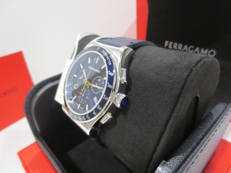 Salvatore Ferragamo 1927 Chrono Analog Blue Dial Blue Leather Strap Watch for Men - SFKZ00223
