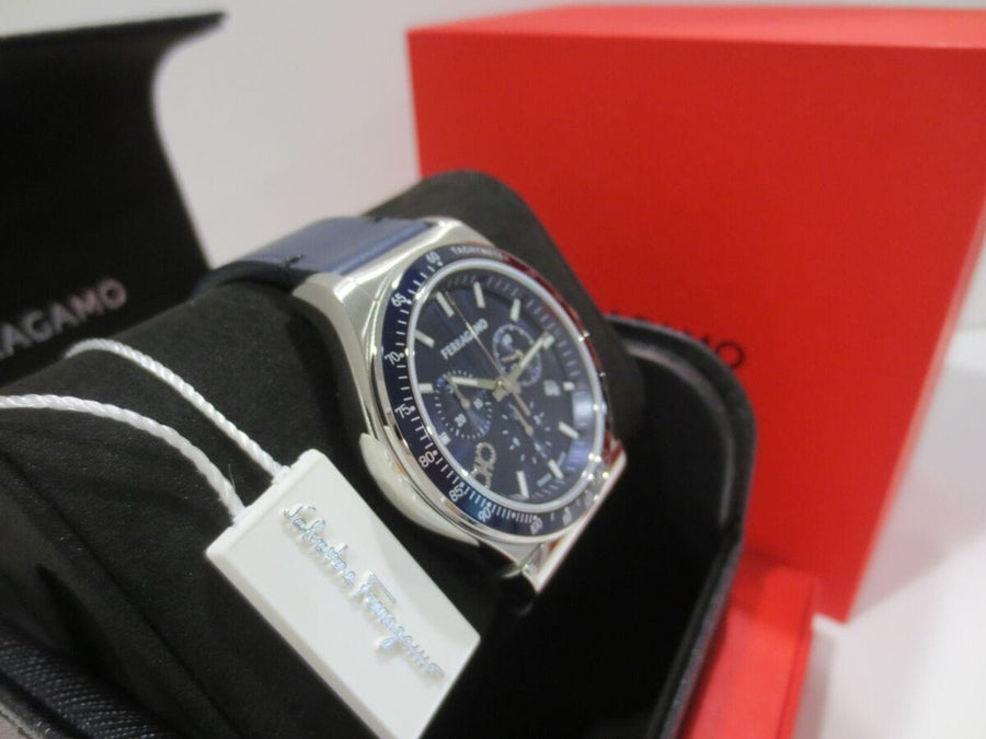 Salvatore Ferragamo 1927 Chrono Analog Blue Dial Blue Leather Strap Watch for Men - SFKZ00223