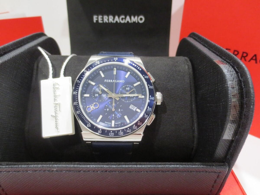 Salvatore Ferragamo 1927 Chrono Analog Blue Dial Blue Leather Strap Watch for Men - SFKZ00223