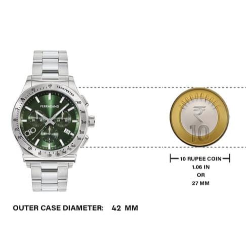 Salvatore Ferragamo 1927 Chrono Green Dial Silver Steel Strap Watch for Men - SFKZ00423