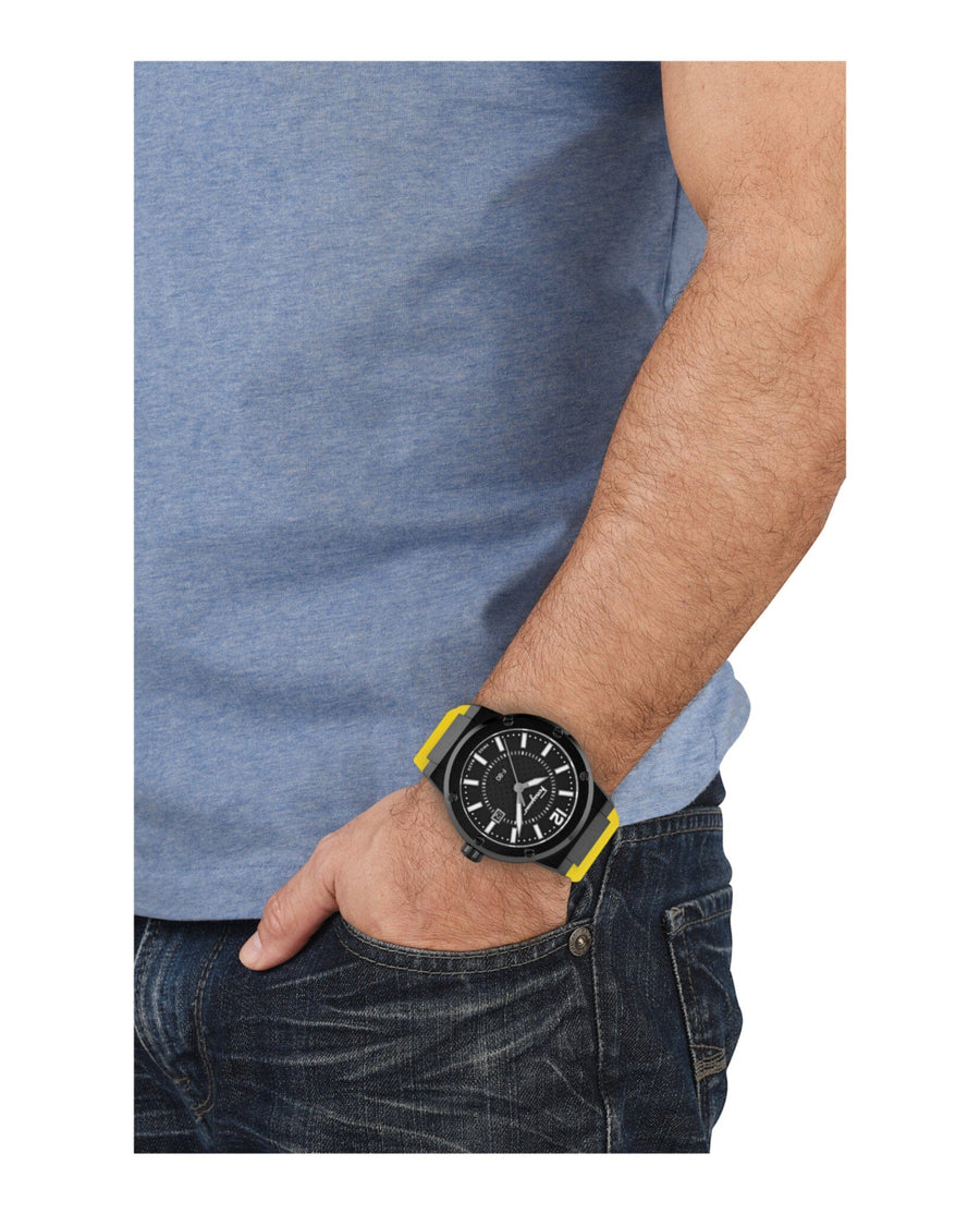 Salvatore Ferragamo F-80 Classic Black Dial Yellow Rubber Strap Watch for Men - SFHY01522
