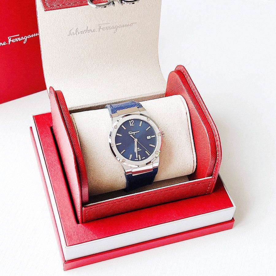 Salvatore Ferragamo F-80 Classic Blue Dial Blue Leather Strap Watch for Men - SFDT00719
