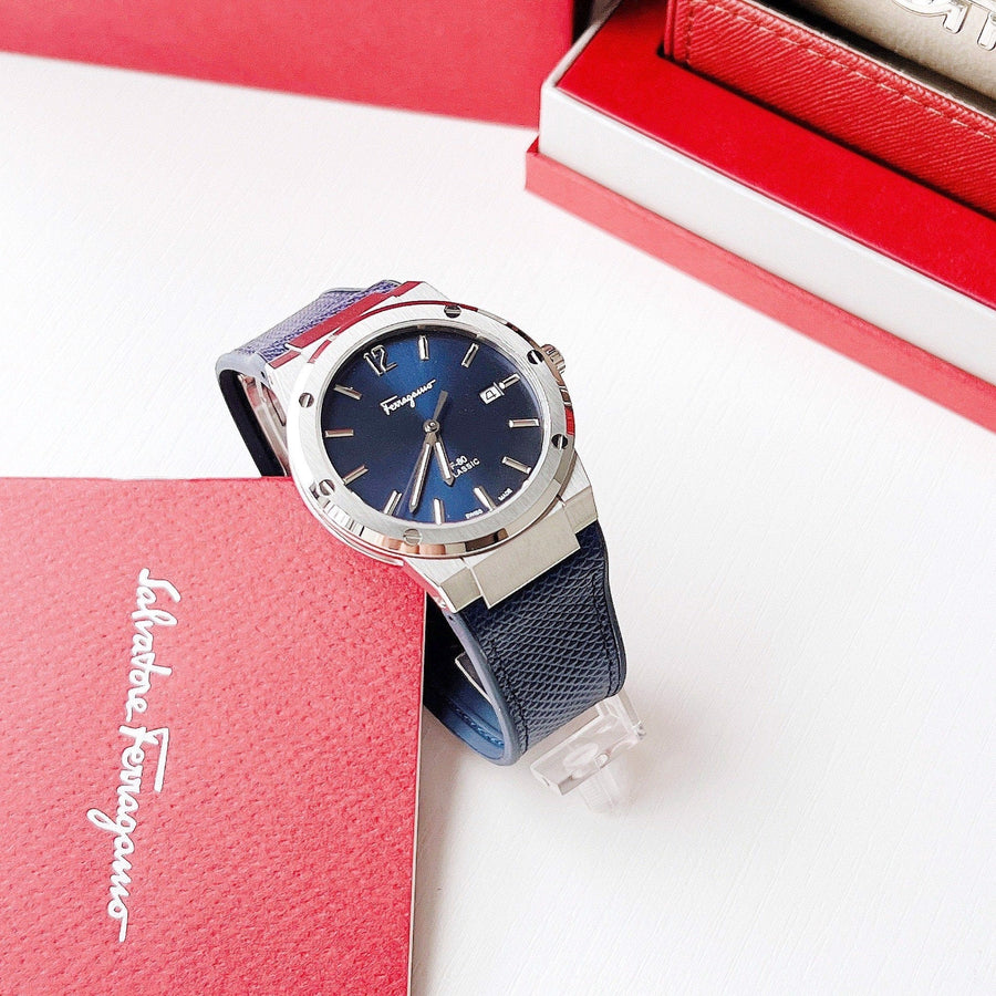 Salvatore Ferragamo F-80 Classic Blue Dial Blue Leather Strap Watch for Men - SFDT00719