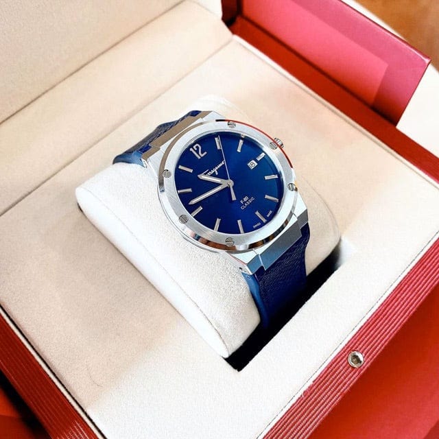 Salvatore Ferragamo F-80 Classic Blue Dial Blue Leather Strap Watch for Men - SFDT00719