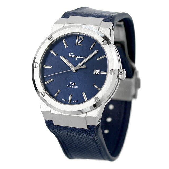 Salvatore Ferragamo F-80 Classic Blue Dial Blue Leather Strap Watch for Men - SFDT00719