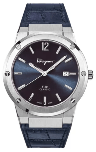 Salvatore Ferragamo F-80 Classic Blue Dial Blue Leather Strap Watch for Men - SFDT00719
