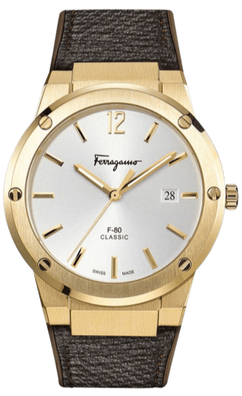 Salvatore Ferragamo F-80 Classic White Dial Brown Leather Strap Watch for Men - SFDT00819