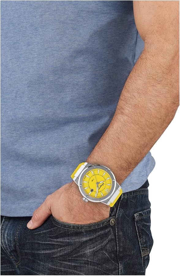 Salvatore Ferragamo F-80 Classic Yellow Dial Yellow Rubber Strap Watch for Men - SFHY01222