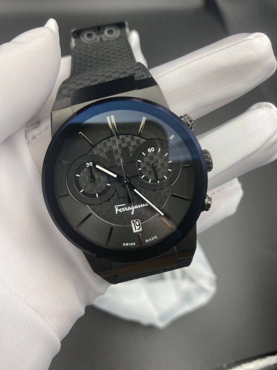 Salvatore Ferragamo Sapphire Black Dial Black Rubber Strap Watch for Men - SFHP00320