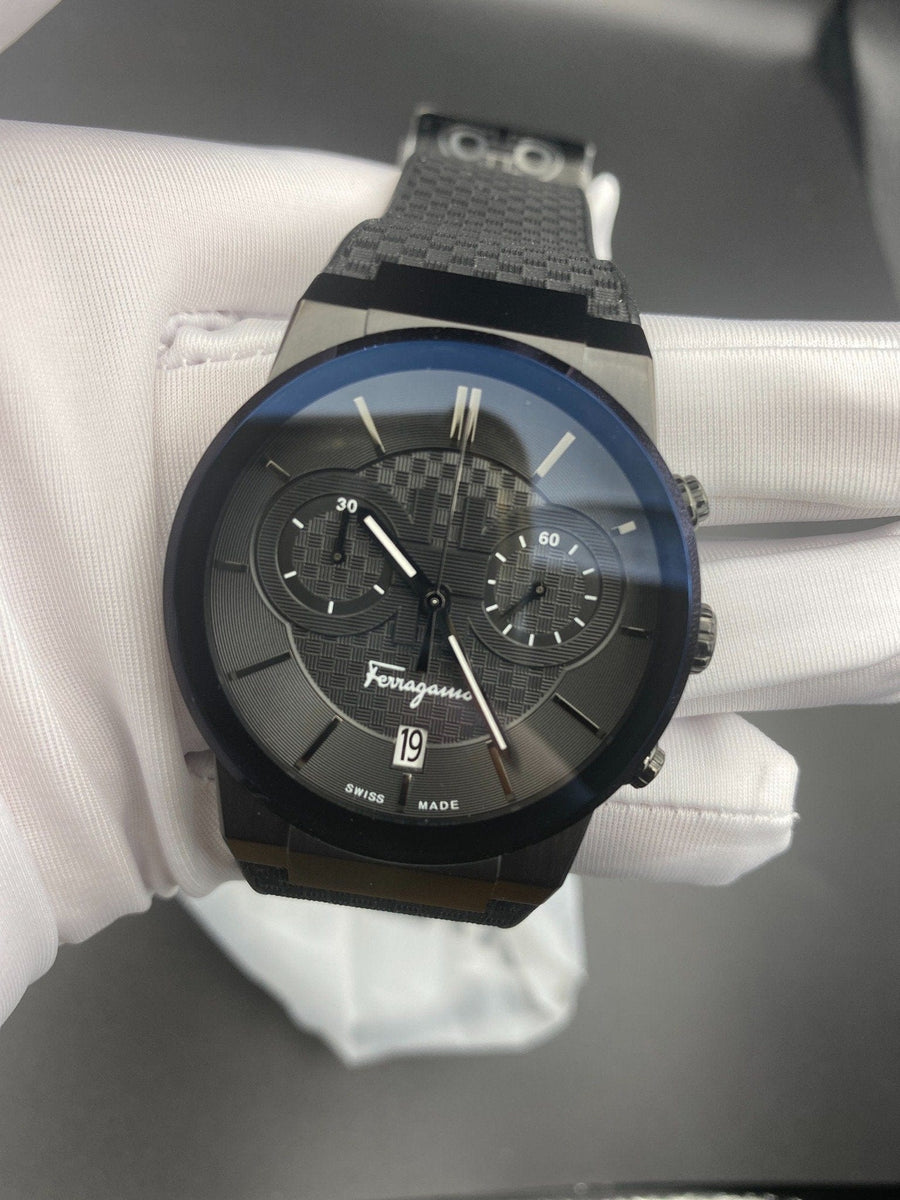 Salvatore Ferragamo Sapphire Black Dial Black Rubber Strap Watch for Men - SFHP00320