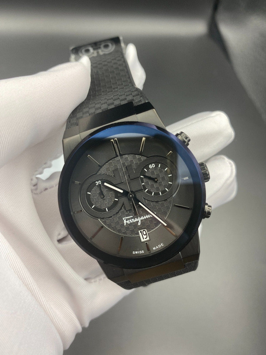Salvatore Ferragamo Sapphire Black Dial Black Rubber Strap Watch for Men - SFHP00320