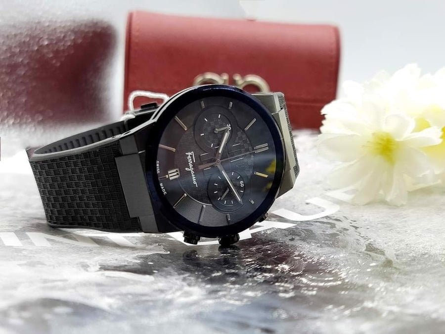Salvatore Ferragamo Sapphire Black Dial Black Rubber Strap Watch for Men - SFHP00320