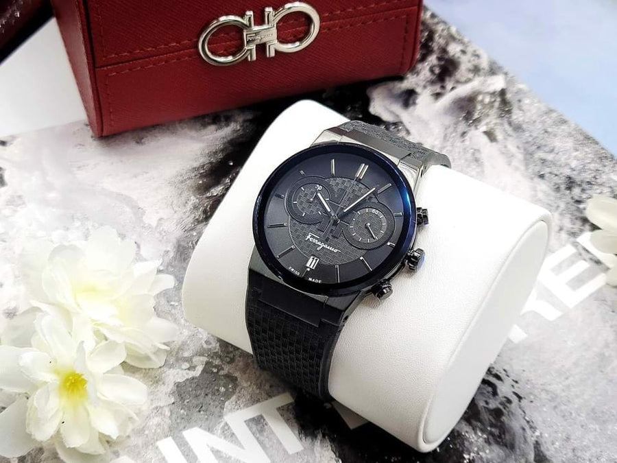 Salvatore Ferragamo Sapphire Black Dial Black Rubber Strap Watch for Men - SFHP00320
