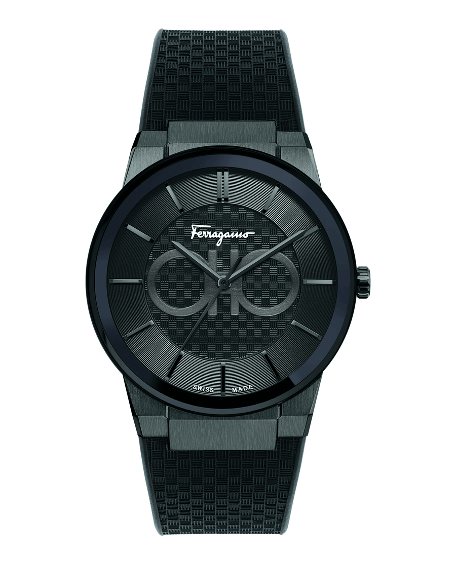 Salvatore Ferragamo Sapphire Black Dial Black Rubber Strap Watch for Men - SFHP00320