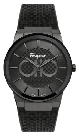 Salvatore Ferragamo Sapphire Black Dial Black Rubber Strap Watch for Men - SFHP00320