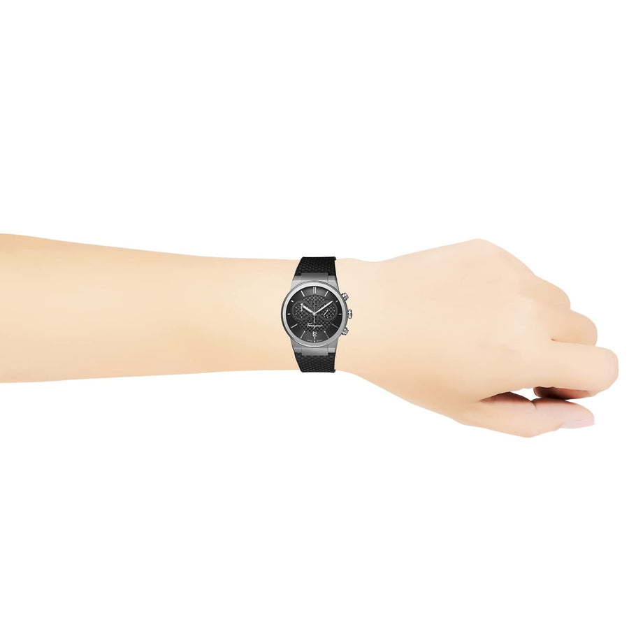 Salvatore Ferragamo Sapphire Chrono Black Dial Black Silicone Strap Watch for Men - SFME00121