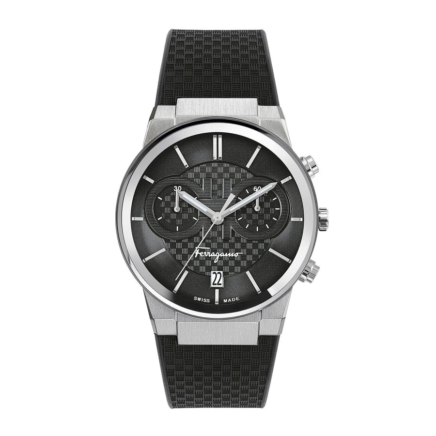 Salvatore Ferragamo Sapphire Chrono Black Dial Black Silicone Strap Watch for Men - SFME00121