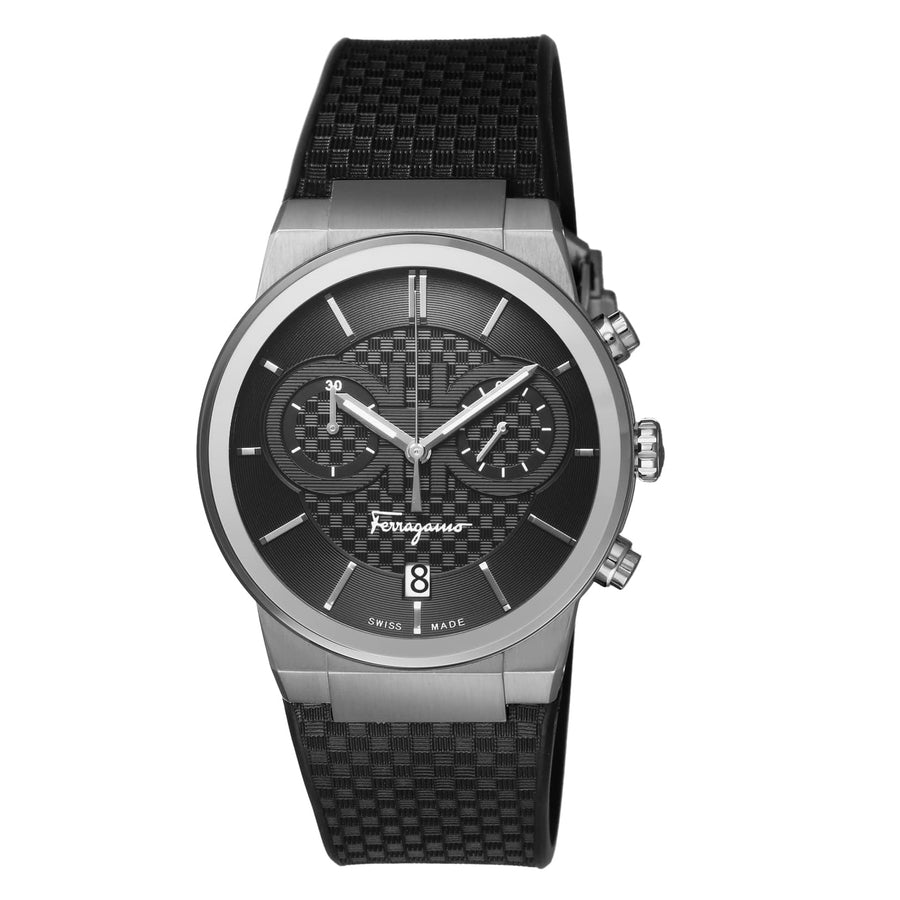 Salvatore Ferragamo Sapphire Chrono Black Dial Black Silicone Strap Watch for Men - SFME00121