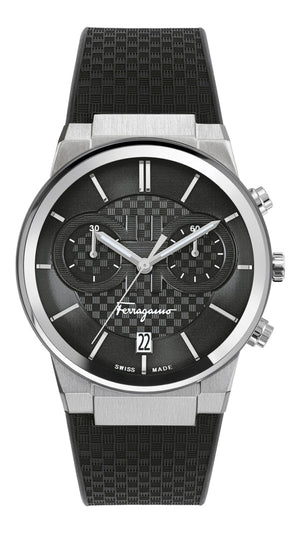 Salvatore Ferragamo Sapphire Chrono Black Dial Black Silicone Strap Watch for Men - SFME00121