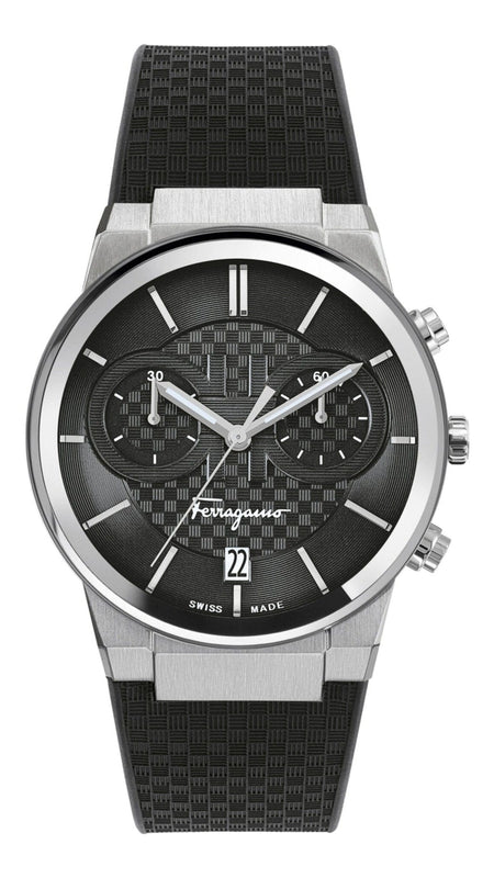 Salvatore Ferragamo Sapphire Chrono Black Dial Black Silicone Strap Watch for Men - SFME00121