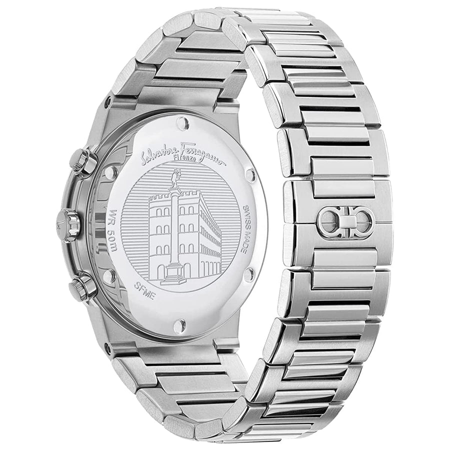 Salvatore Ferragamo Sapphire Chrono Black Dial Silver Steel Strap Watch for Men - SFME00321