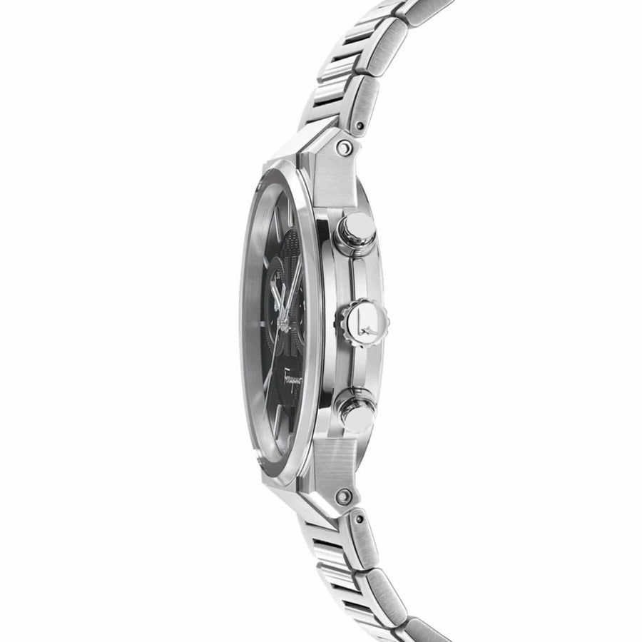 Salvatore Ferragamo Sapphire Chrono Black Dial Silver Steel Strap Watch for Men - SFME00321